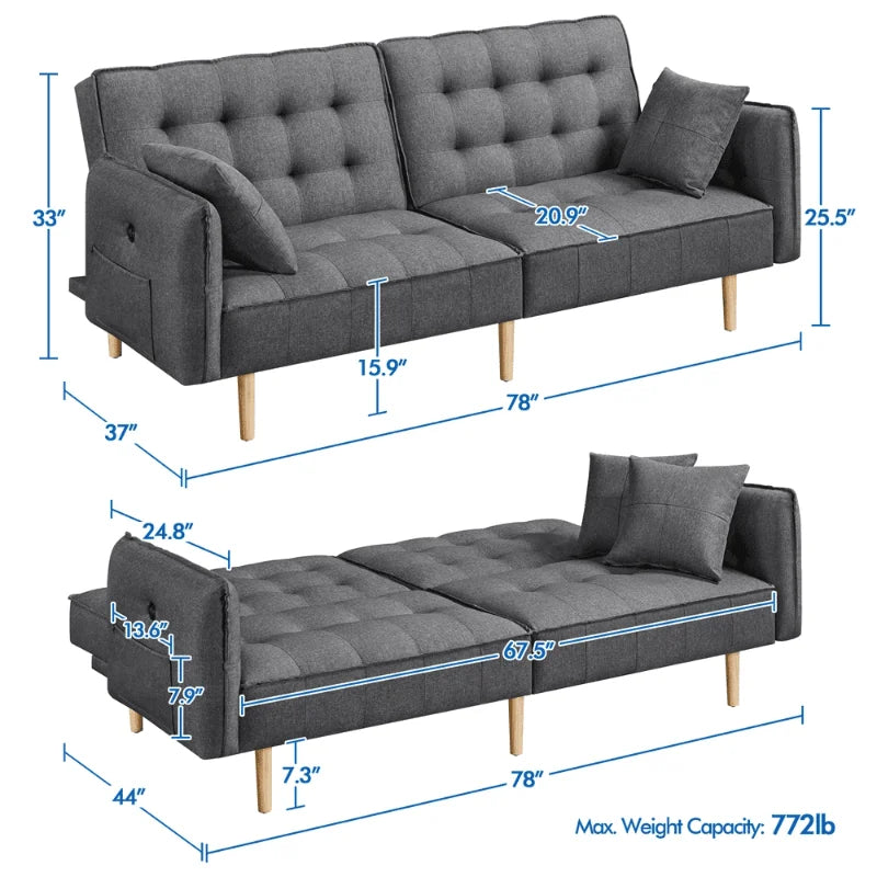 Convertible Memory Foam Sofa with USB ports